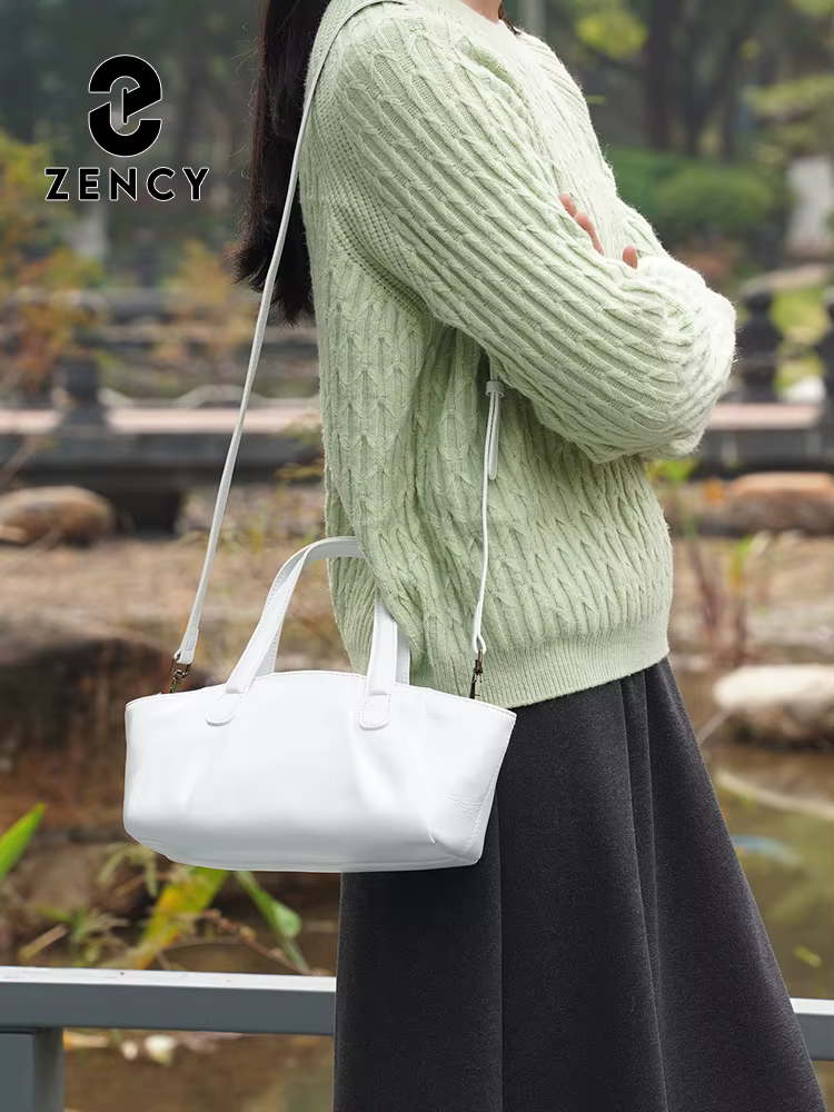 Sac à main en cuir véritable pour femme Zency, petit sac à bandoulière blanc de haute qualité, sac à