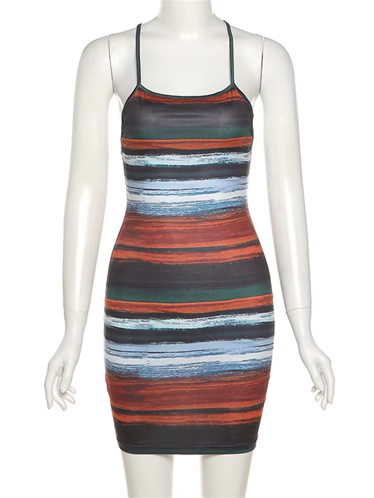 Kliou – Mini robe rayée à panneaux pour femmes, esthétique, Sexy, slim, col Slash, dos nu, Vintage, 