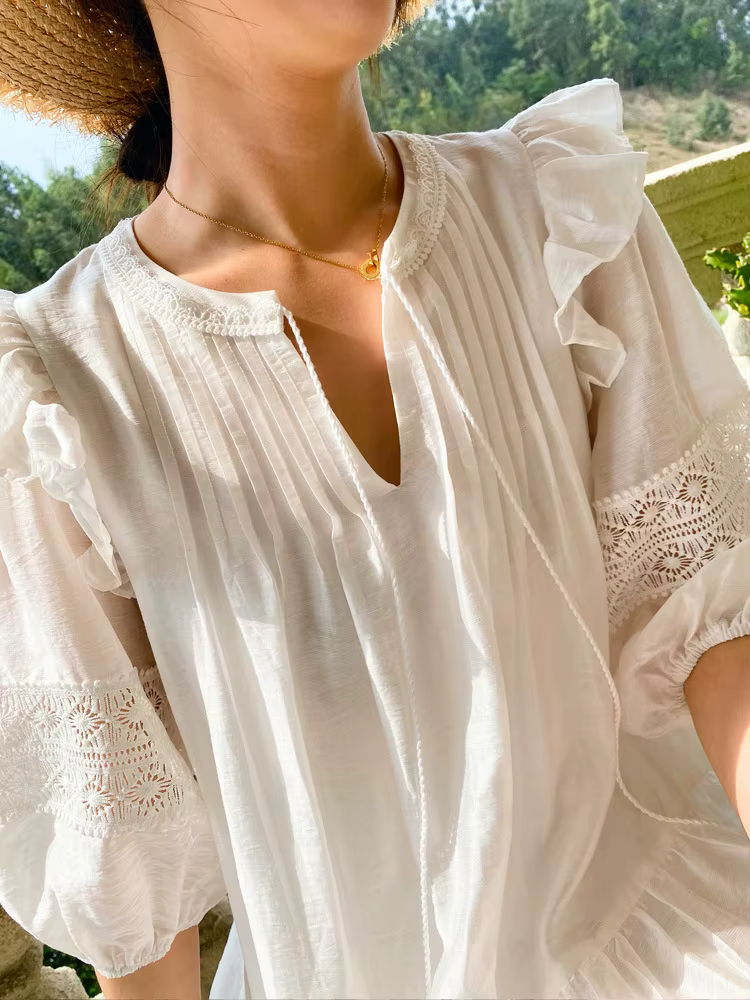 Pouvez-vous psyLady-Mini robe évidée à manches bouffantes pour femmes, robes blanches transparentes