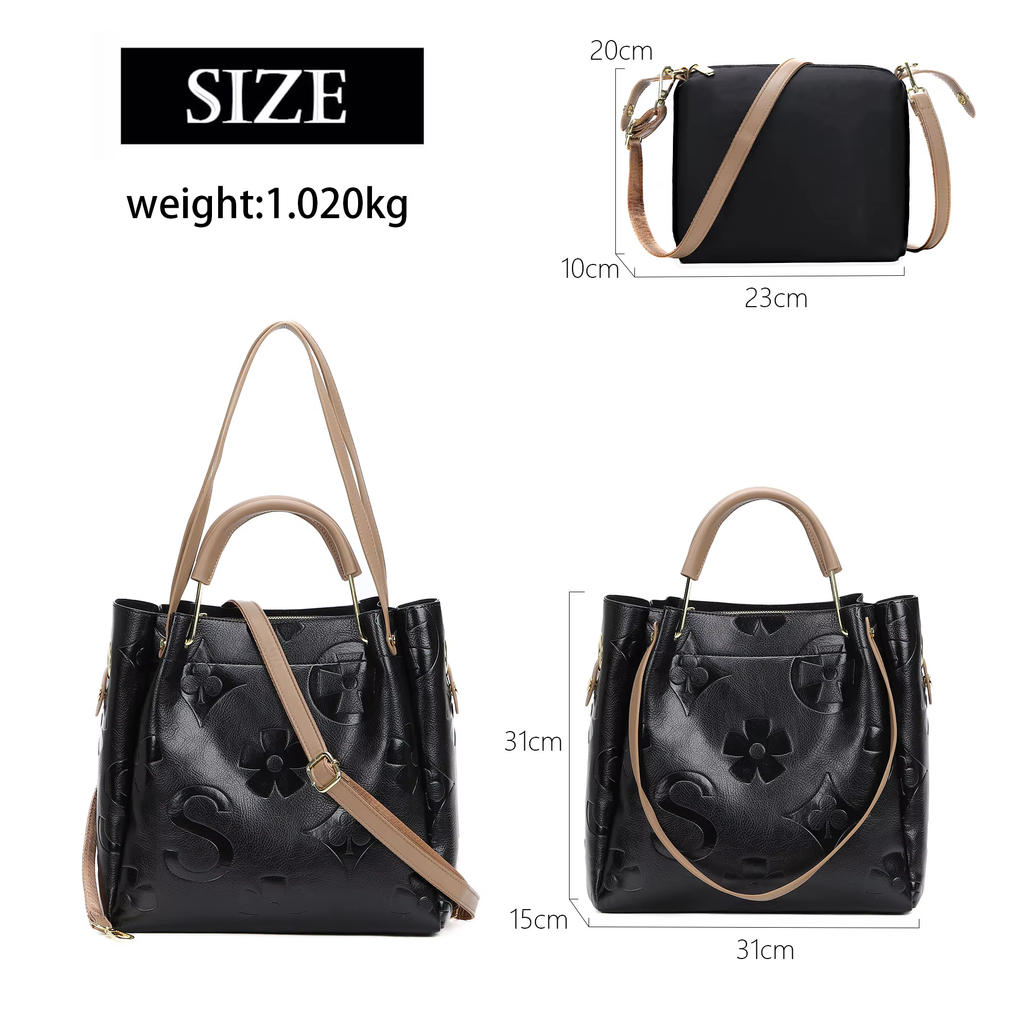 Ensemble de sacs à main avec poignée supérieure, grand sac à bandoulière en cuir végétalien, sac sea