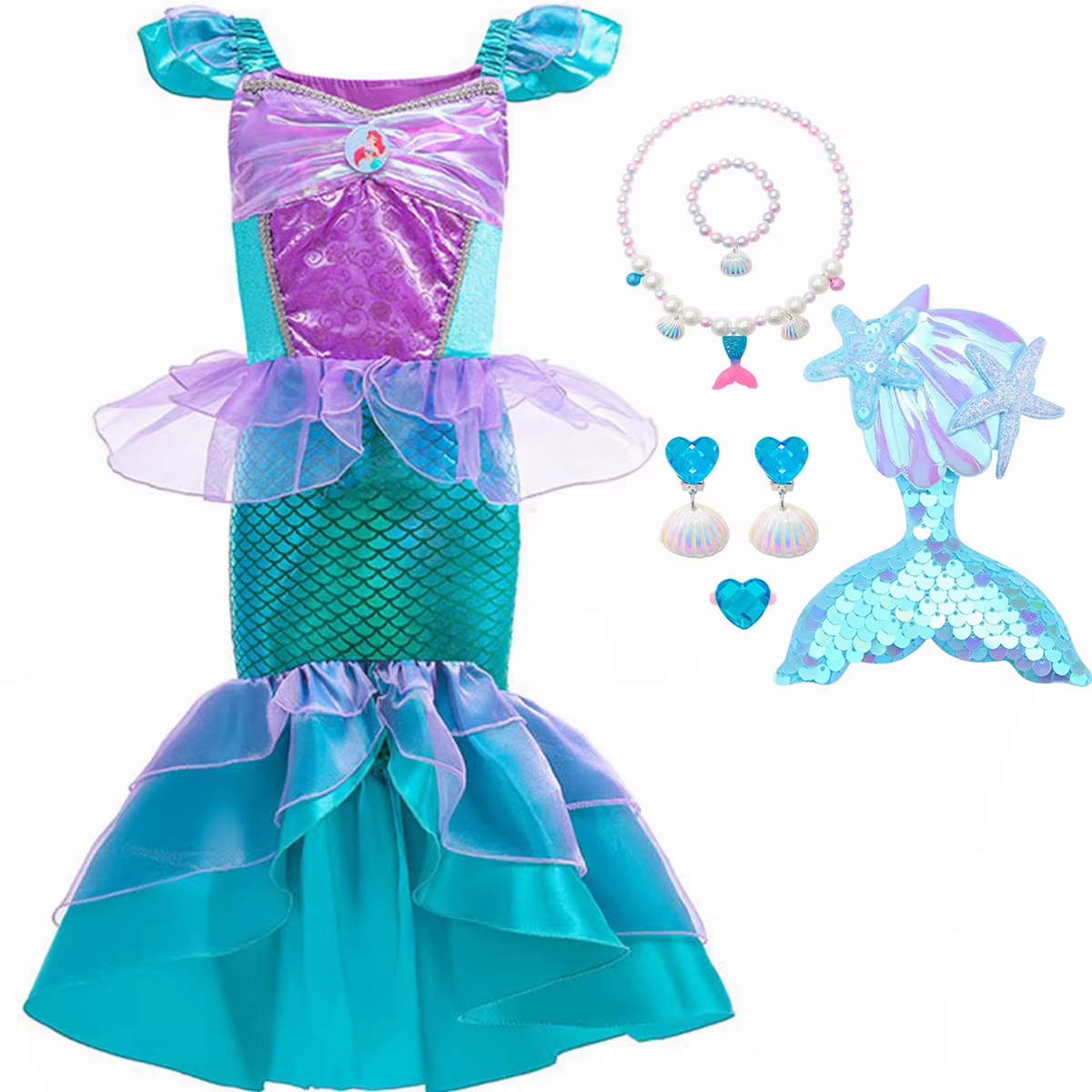 Costume de princesse Ariel de la petite sirène pour Halloween, robe pour filles, Cosplay, robe de si