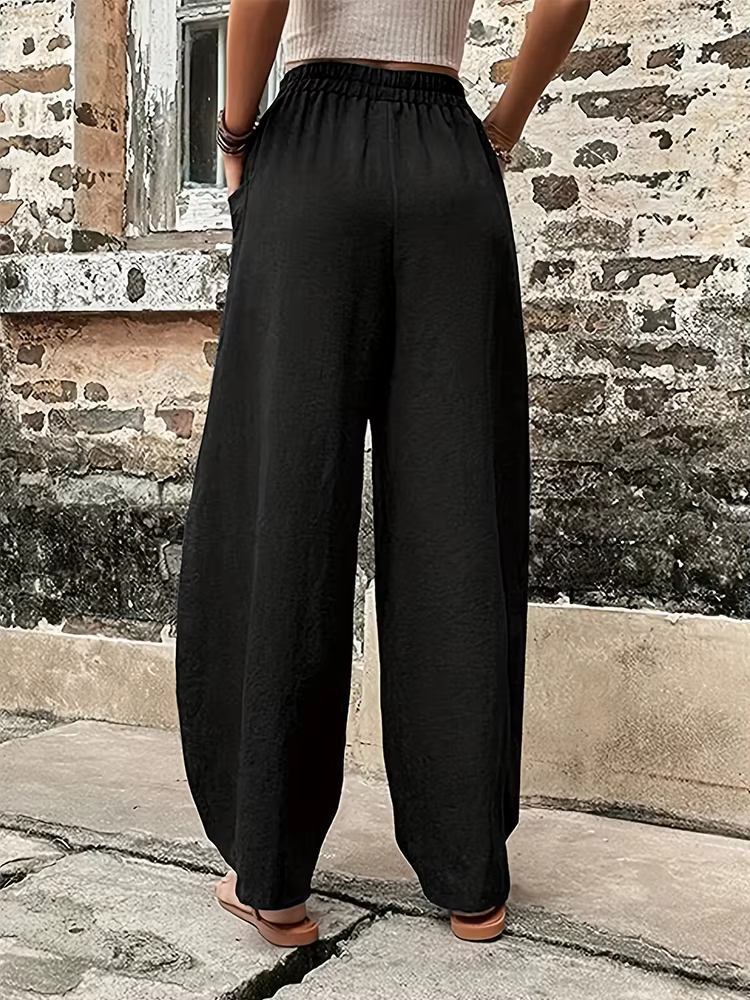 Pantalons Harem en Coton-Lin pour Femmes Grande Taille Pantalons Décontractés à Coupe Ample Rétro Ta