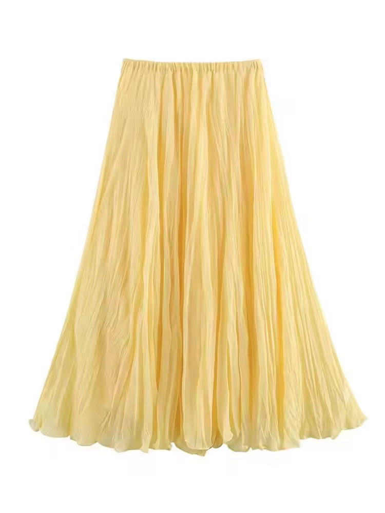 Jupe longue plissée élastique pour femme HH, jupe longue plissée fluide en A, jaune, blanc, rose, po