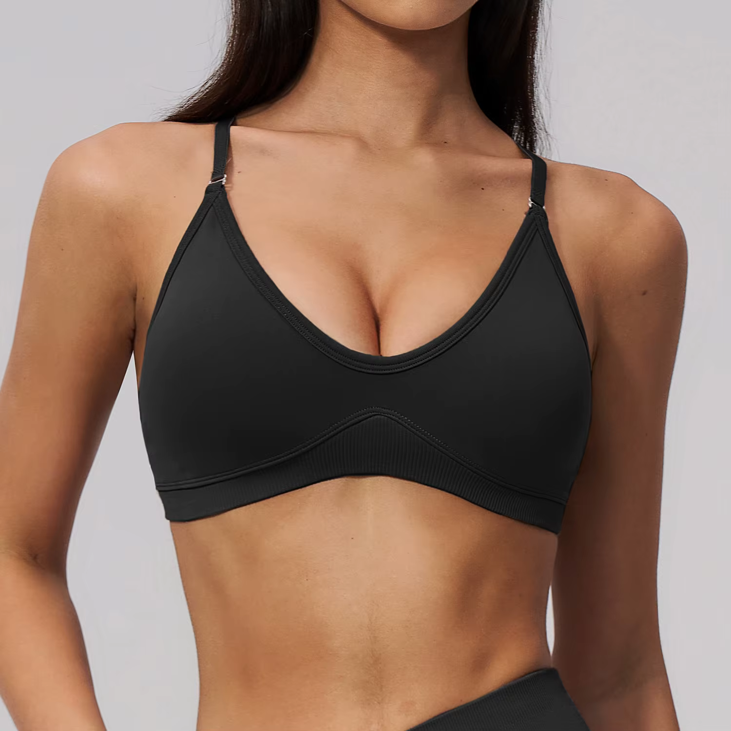 Soutien-gorge de sport côtelé à col halter pour femme, avec bretelles amovibles, haut de sport pour
