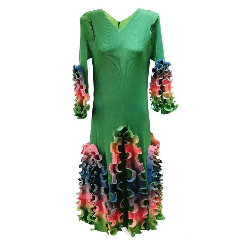 ANLAN mode col en v robe pliée pour les femmes 2025 nouveau Design de haute qualité coloré lisière f