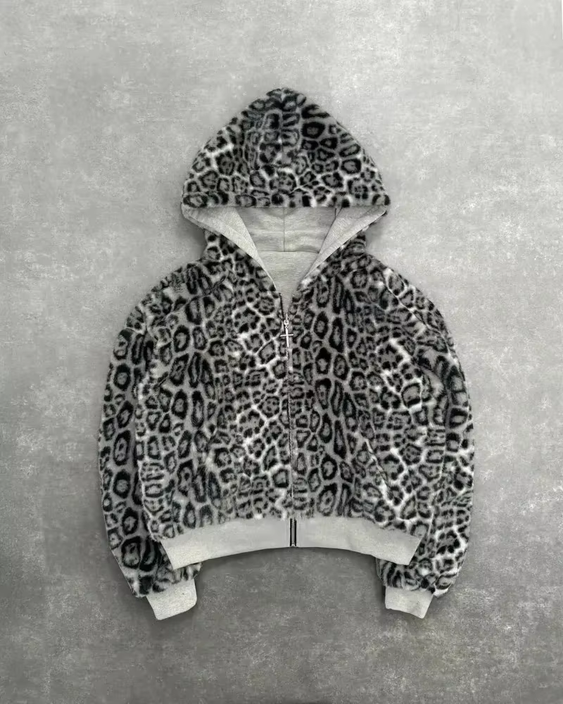 Vêtements léopard double face en automne et en hiver, original Kuaku rétro élégant, sweat à capuche