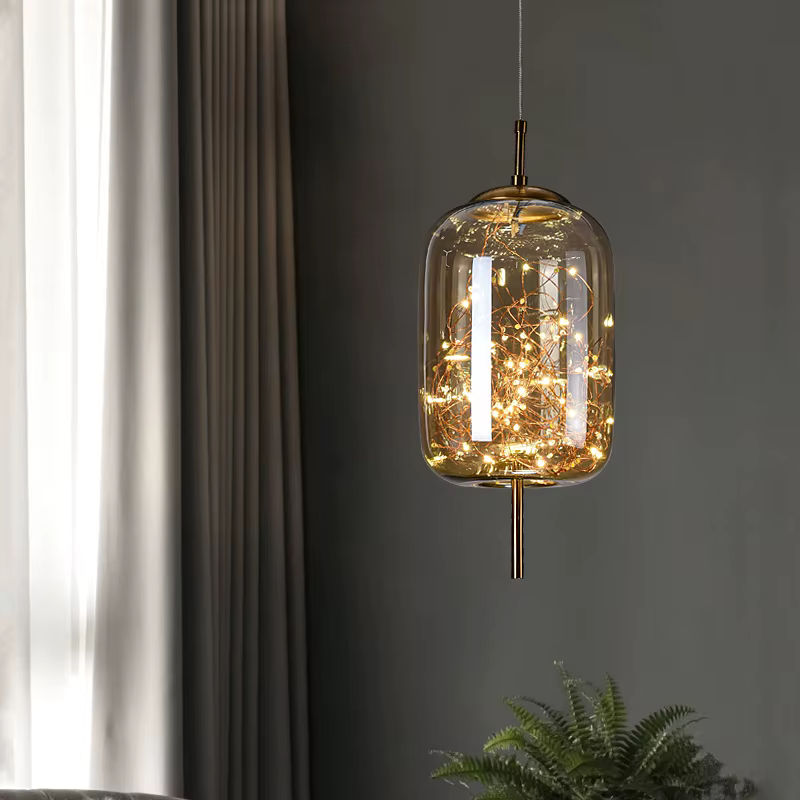 Lustre de chevet rouge en filet nordique pour fille, lumière de luxe, longue ligne, personnalité, Ar