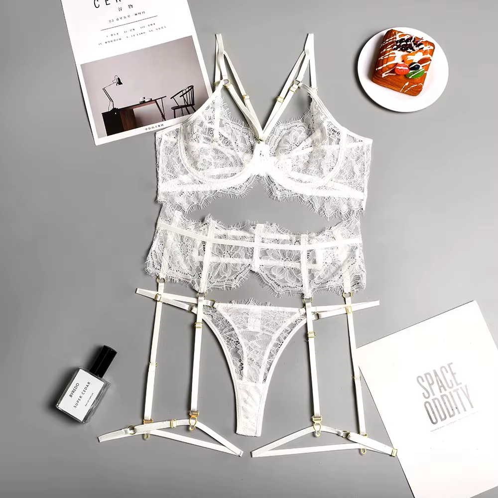 Ensemble de lingerie sexy pour femmes 2026, lingerie sexy en dentelle, tentation de nuit sombre, den