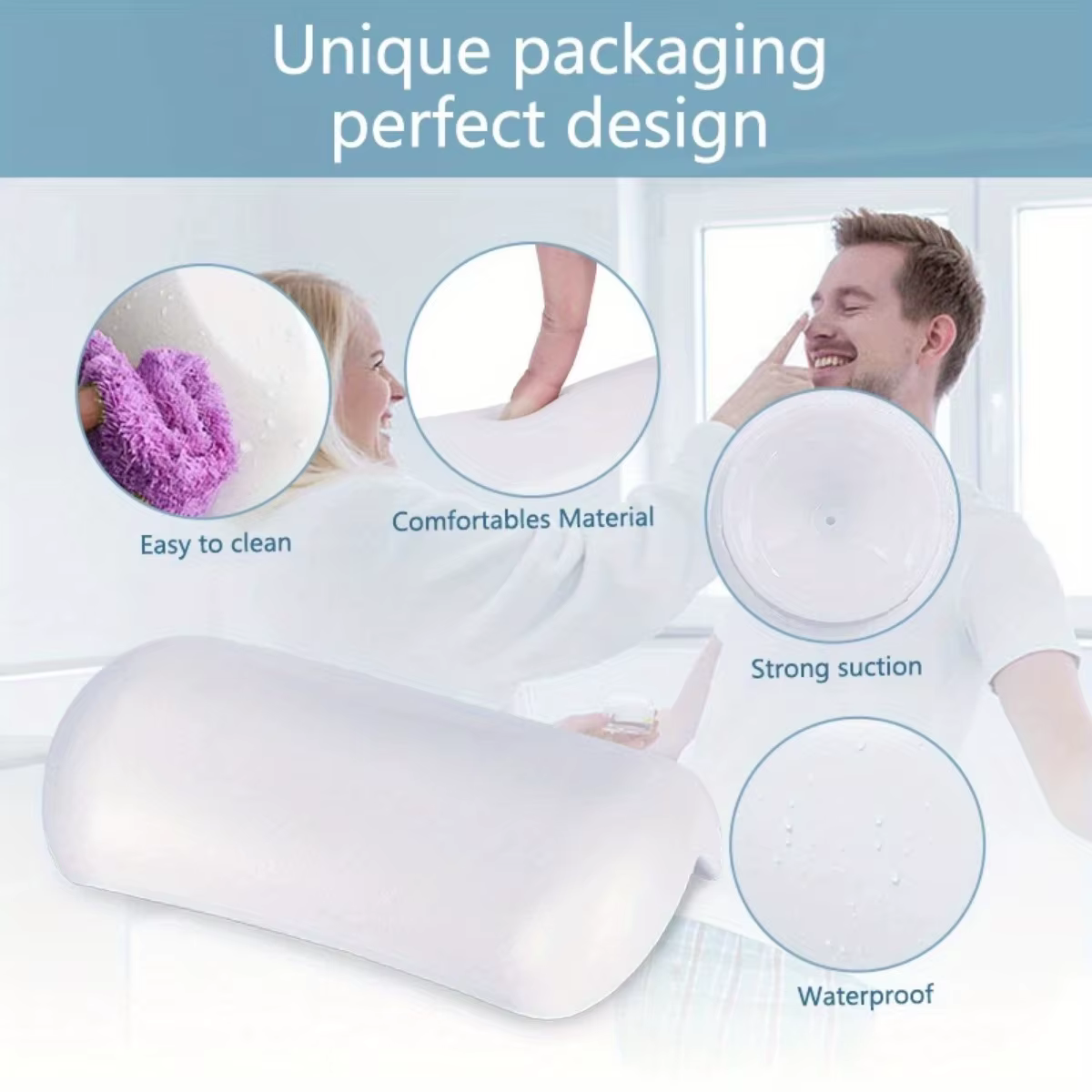 Coussin appui-tête de baignoire antidérapant, oreiller de bain SPA, doux et imperméable, avec ventou