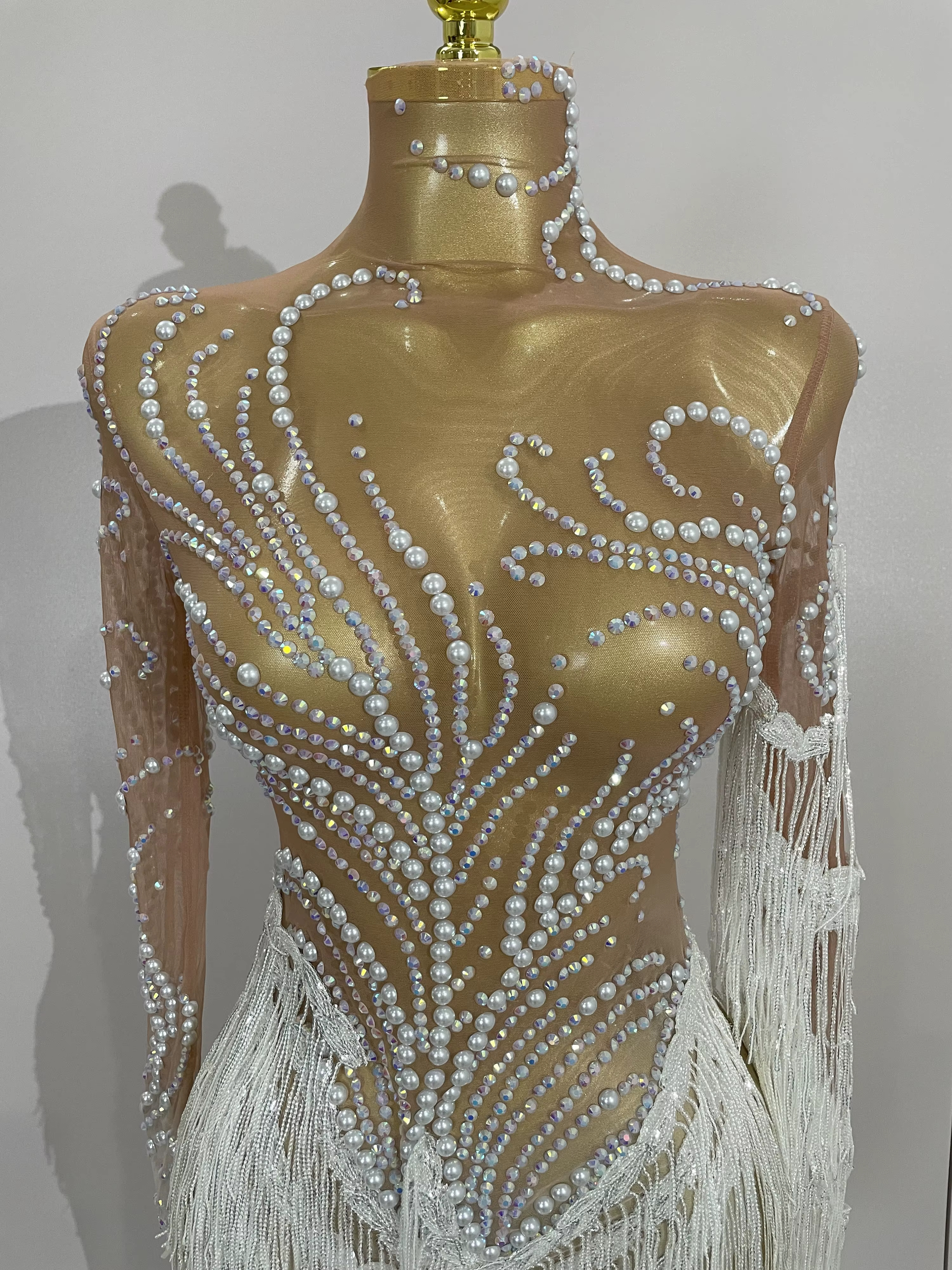 Femmes brillant strass perle paillettes gland Sexy robe transparente soirée fête d'anniversaire disc