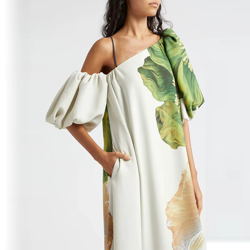 Sexy dame col incliné taille haute Robe Robe plage vacances fleur imprimé tenue décontractée printem