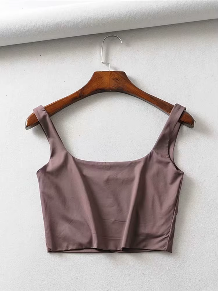 Offre spéciale été femmes Sexy hauts sans manche mode court col carré débardeurs 4 couleurs