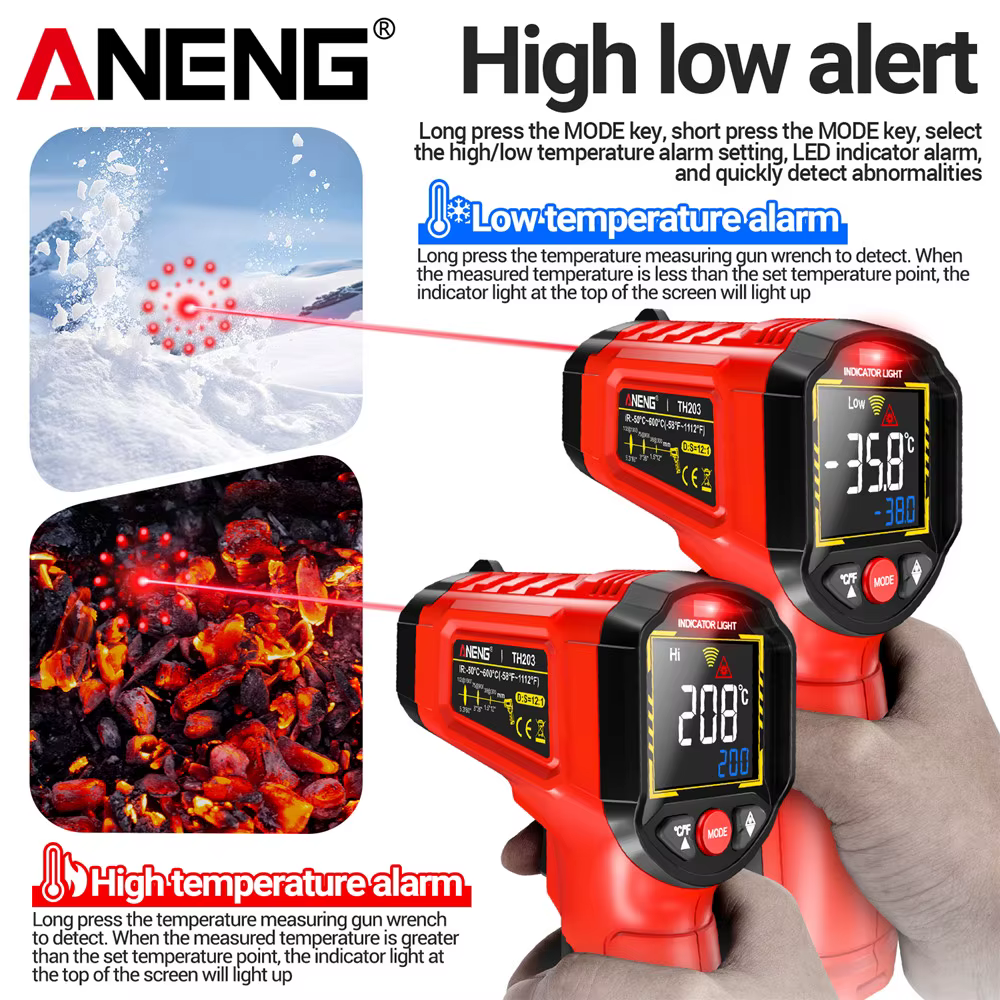 Thermomètre infrarouge -50~600 ℃ Compteur de température numérique, testeur de pyromètre sans cont