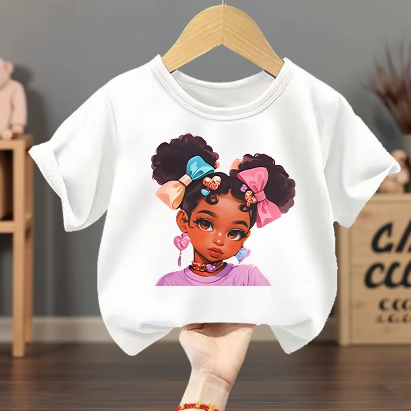 T-shirts décontractés d'été pour filles, hauts imprimés à manches courtes pour enfants, respirants e