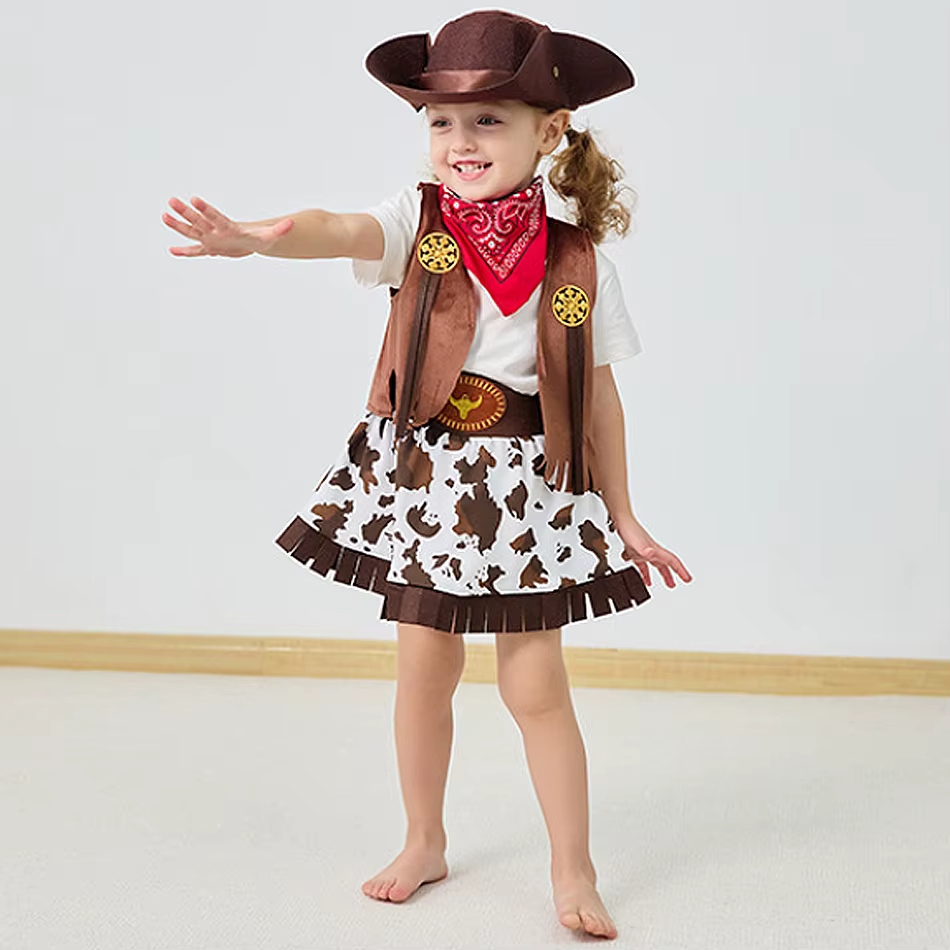 Ensemble de vêtements de cowgirl pour enfants, veste, jupe, chapeau, tenue de spectacle pour filles,