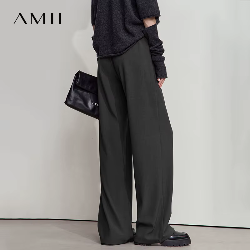 AMII 2025 automne femmes pantalon ample décontracté à lacets élastique jambe large pantalon droit so