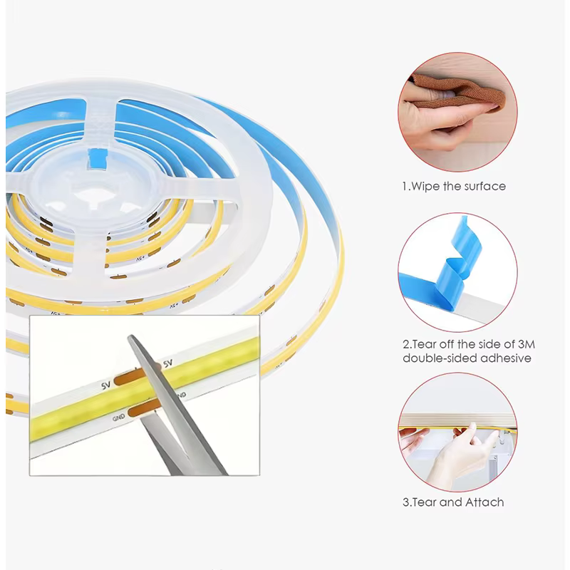 Bande lumineuse LED COB 5V, auto-adhésive, Flexible, USB, avec interrupteur, éclairage linéaire haut