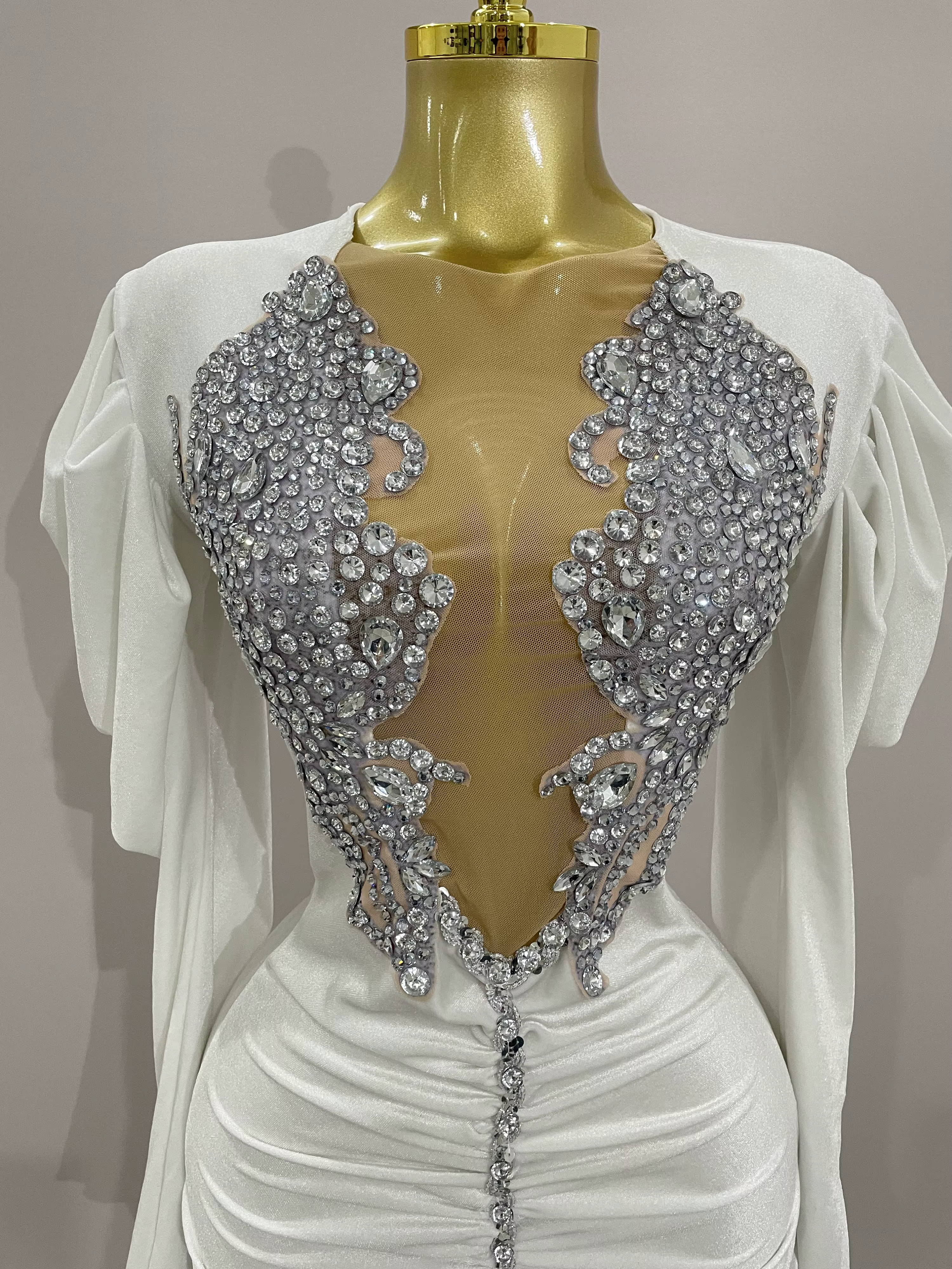 Robe courte de luxe en velours blanc pour femmes, cristaux scintillants, maille Sexy, élégante, robe