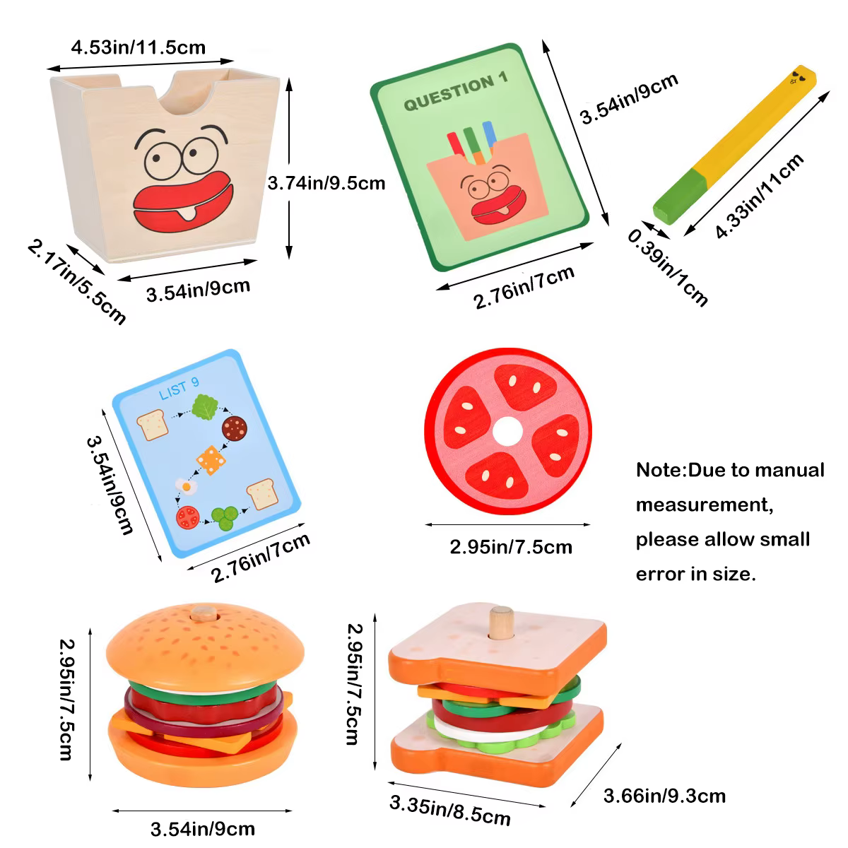 Jouet Montessori pour enfants, Sandwich à Hamburger en bois, frites, tri, jouets empilables, apprent
