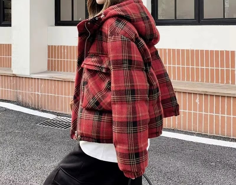 Veste courte en coton à carreaux rouge pour femme, nouveau Design, hiver 2025, 2025