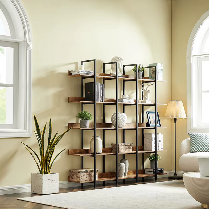 Bibliothèque Ouverte à 5 Niveaux, Étagère de Style Industriel Vintage avec Cadre en Métal, Planche N