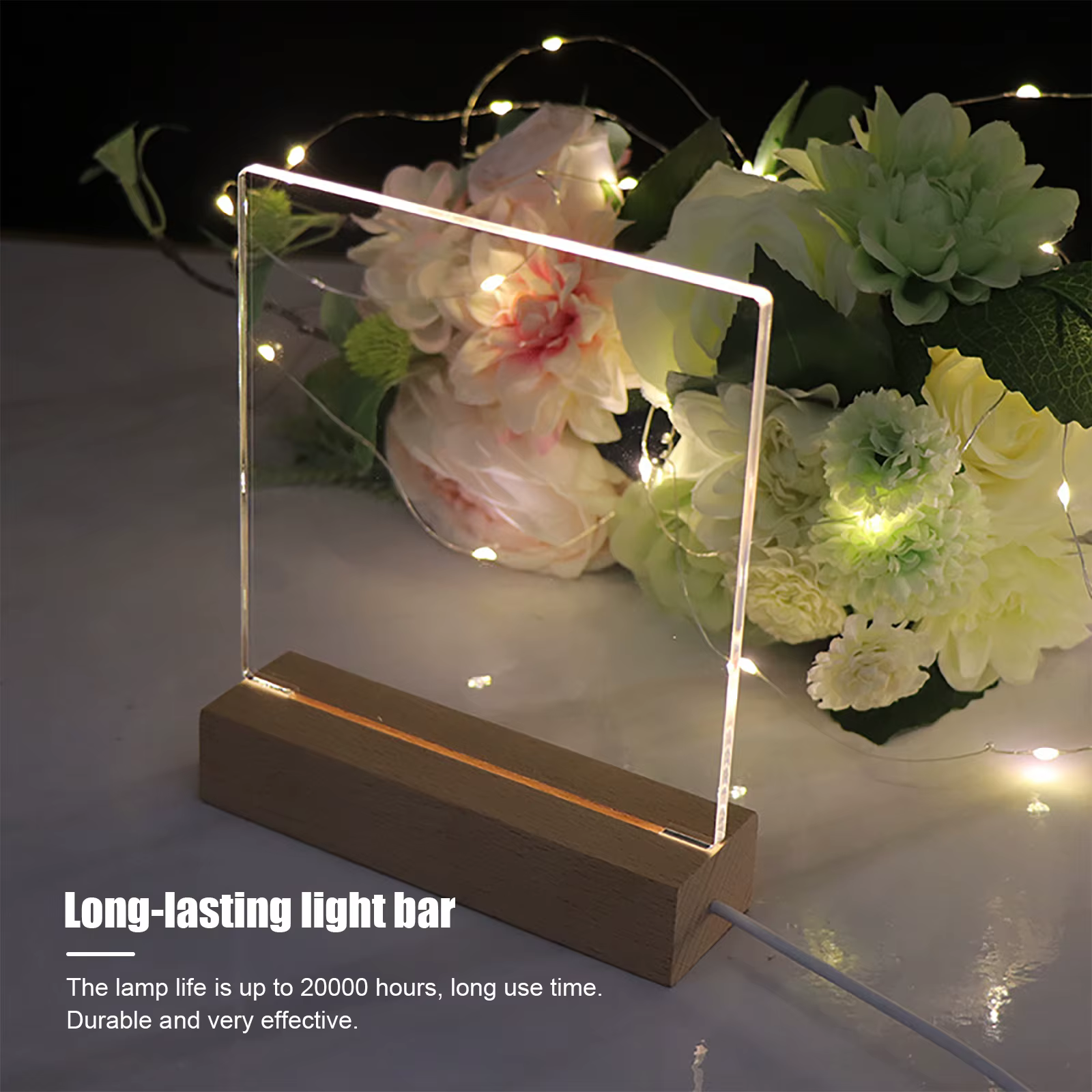 Présentoir lumineux LED en bois cristal, support de base 4.2, plaque lumineuse en acrylique, USB, lu