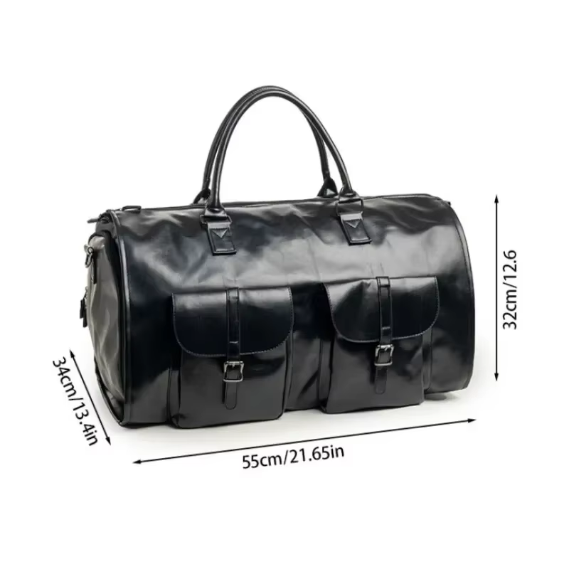 Sac de voyage d'affaires en cuir PU pour homme, grand sac de voyage convertible 2-en-1, imperméable,