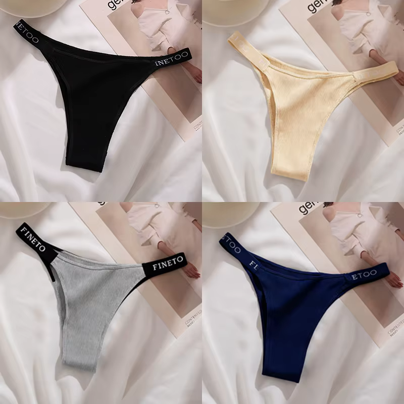 4 pièces/ensemble femmes coton culottes Sexy caleçons taille basse femme slips Finetoo lettres strin