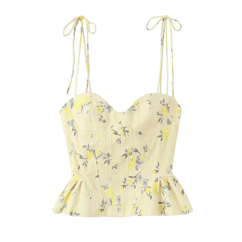 Nouveau Top Corset Chic et Élégant, Dos Nu, Court, Style Cami, Imprimé Floral, Tendance Été 2026, Se