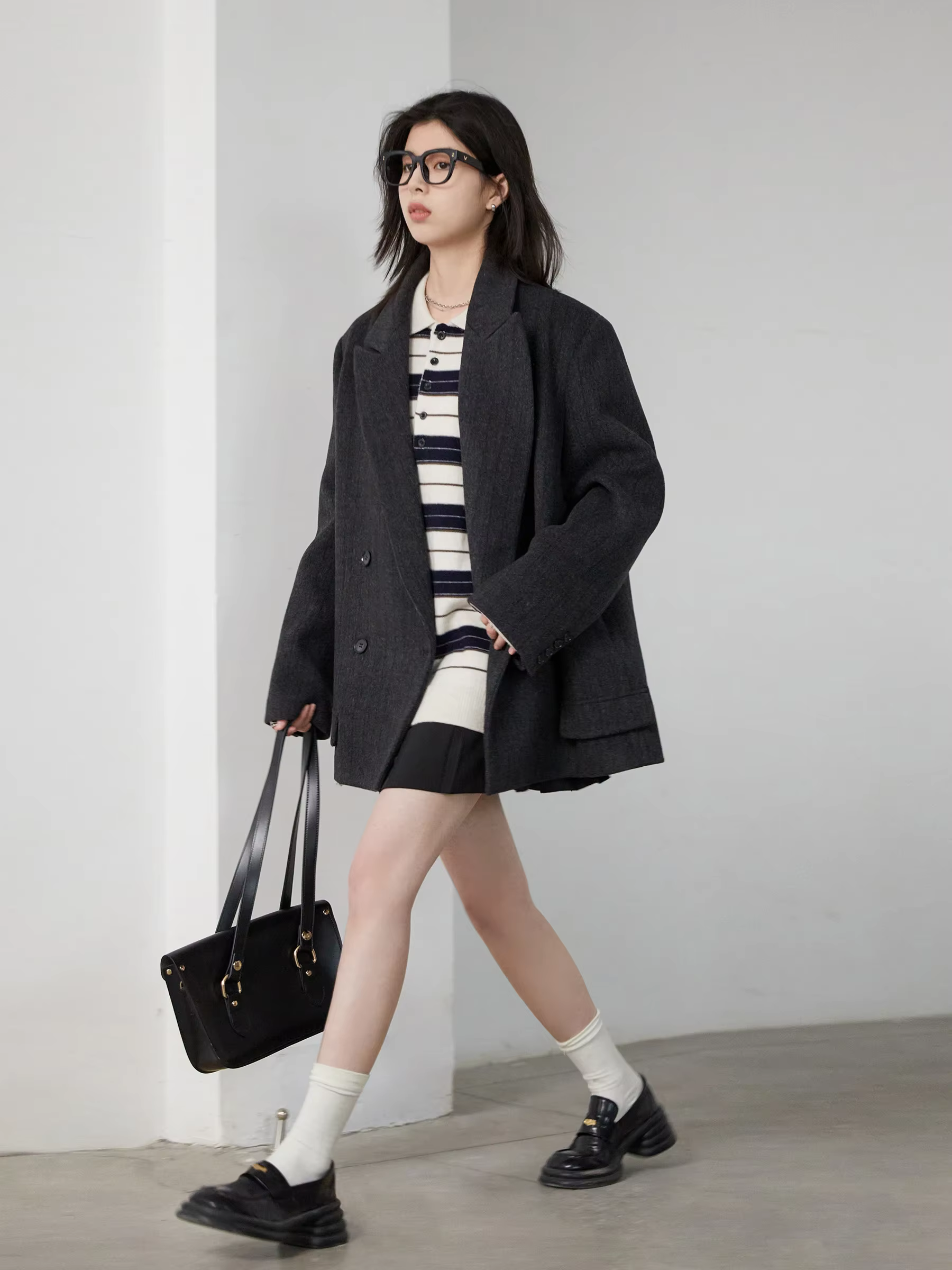 CHIC VEN-Blazer en laine vintage pour femme, veste à col en V, double boutonnage imbibé, manteau de 