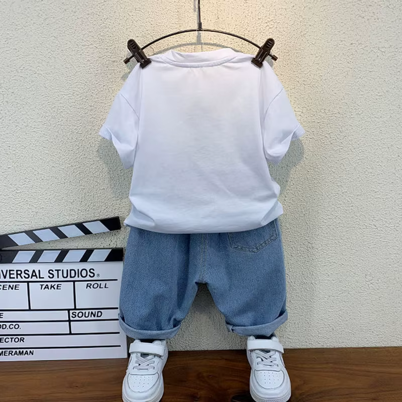 Ensemble de vêtements d'été pour bébés garçons, T-shirt ours + pantalon court, ensemble 2 pièces pou