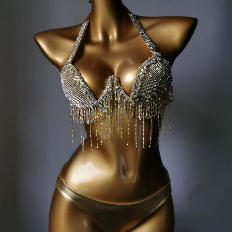 Bikini en cristal avec tige, maillot de bain blingbling, maillot de bain populaire, mode bar, 2023