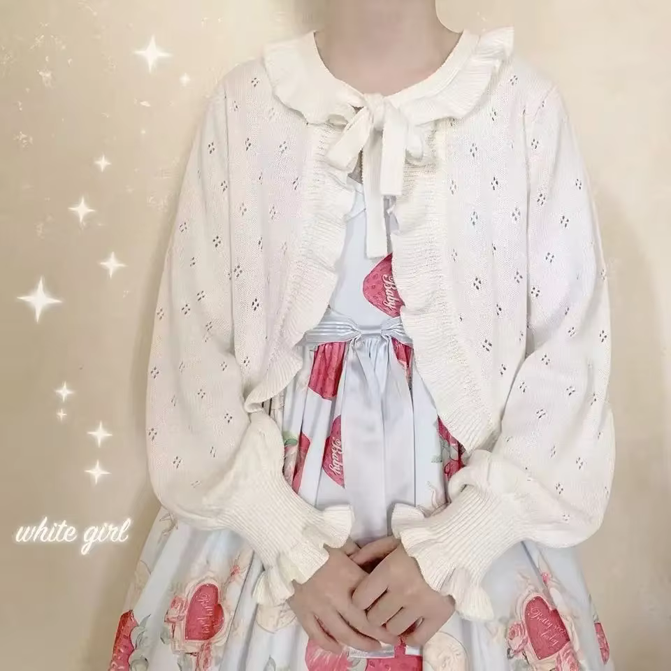 Couverture courte Lolita printemps-automne, Cardigan à manches bouffantes à volants avec détails de 