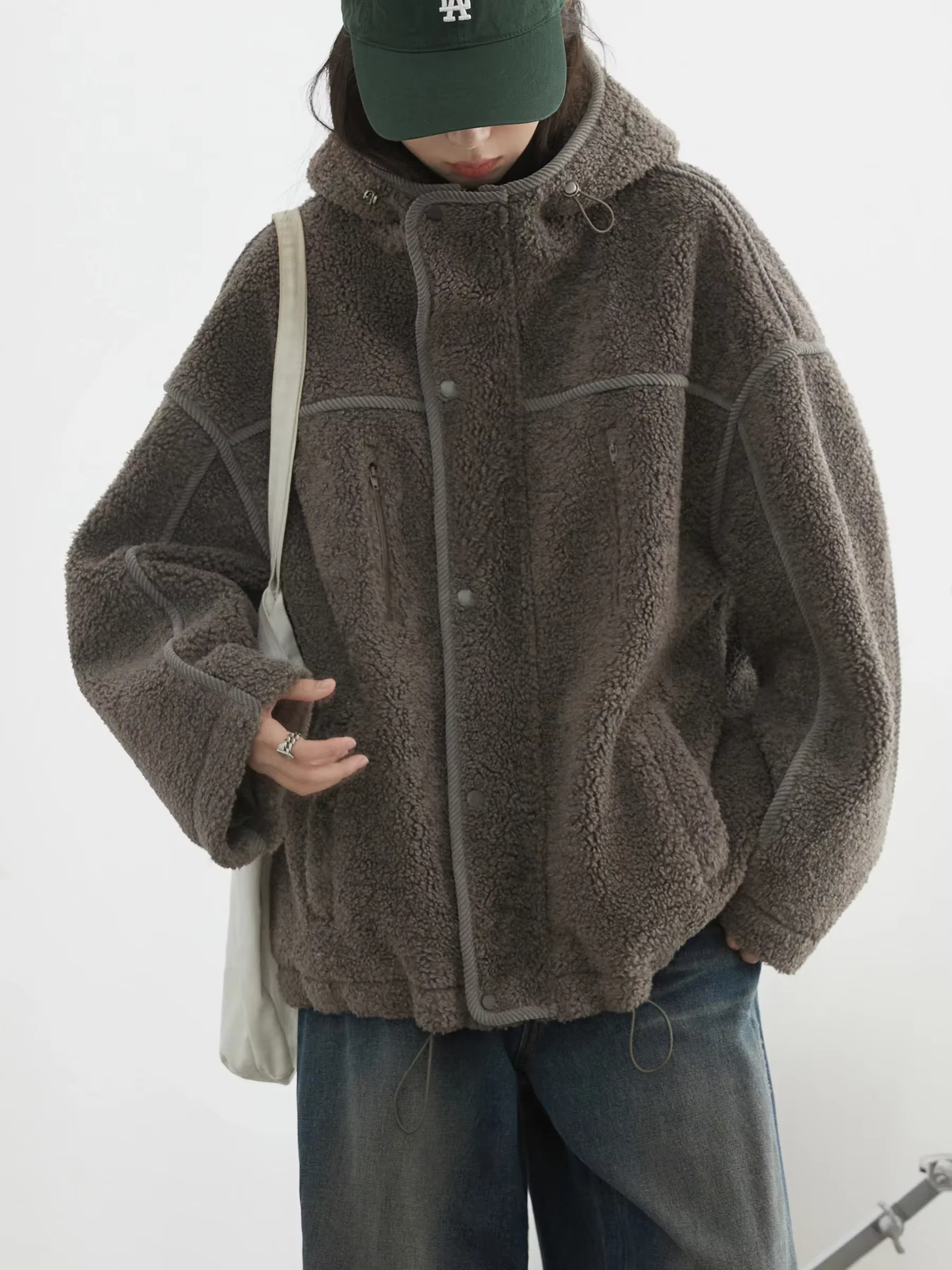 CHIC VEN-Veste à Capuche pour Femme, Manteau Chaud en Peluche, Col Montant, Couleur Unie, Nouvelle C