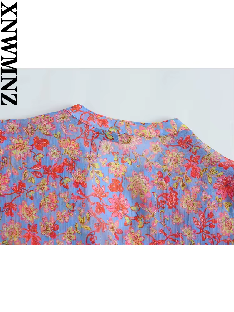 XNWMNZ-Chemise à Imprimé Floral pour Femme, Chemisier Chic à la Mode, Col en V, Manches sulf, Volant