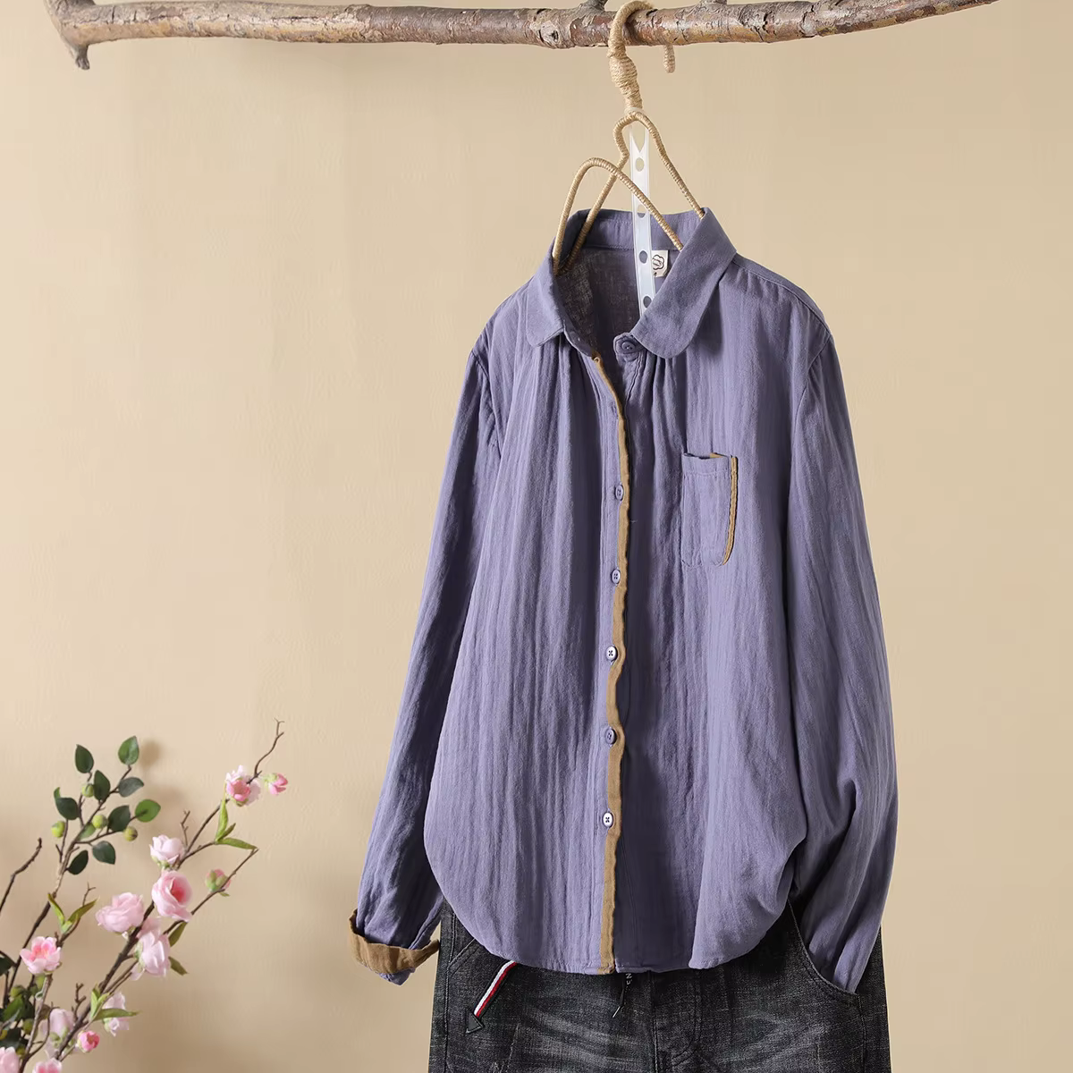 Chemises assorties en coton pour femmes, haut à col à revers, manches longues, chemisiers basiques,