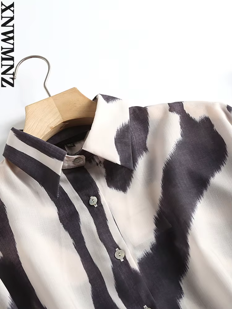 XNWMNZ-Chemise à Manches sulfen Coton et Lin pour Femme, Chemisier Imprimé Zèbre, Décontracté, obser
