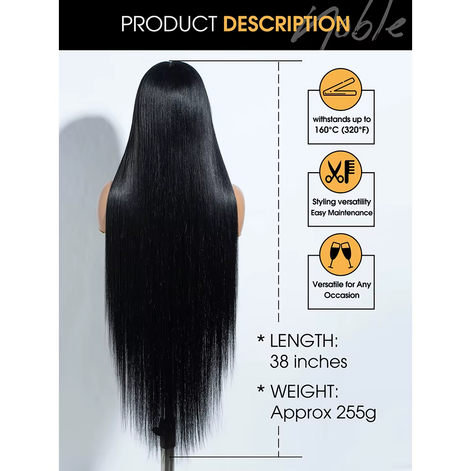 Perruque Lace Front Wig synthétique Noble, 38 pouces, 13x4x1, perruque Lace Front Wig lisse pour fem