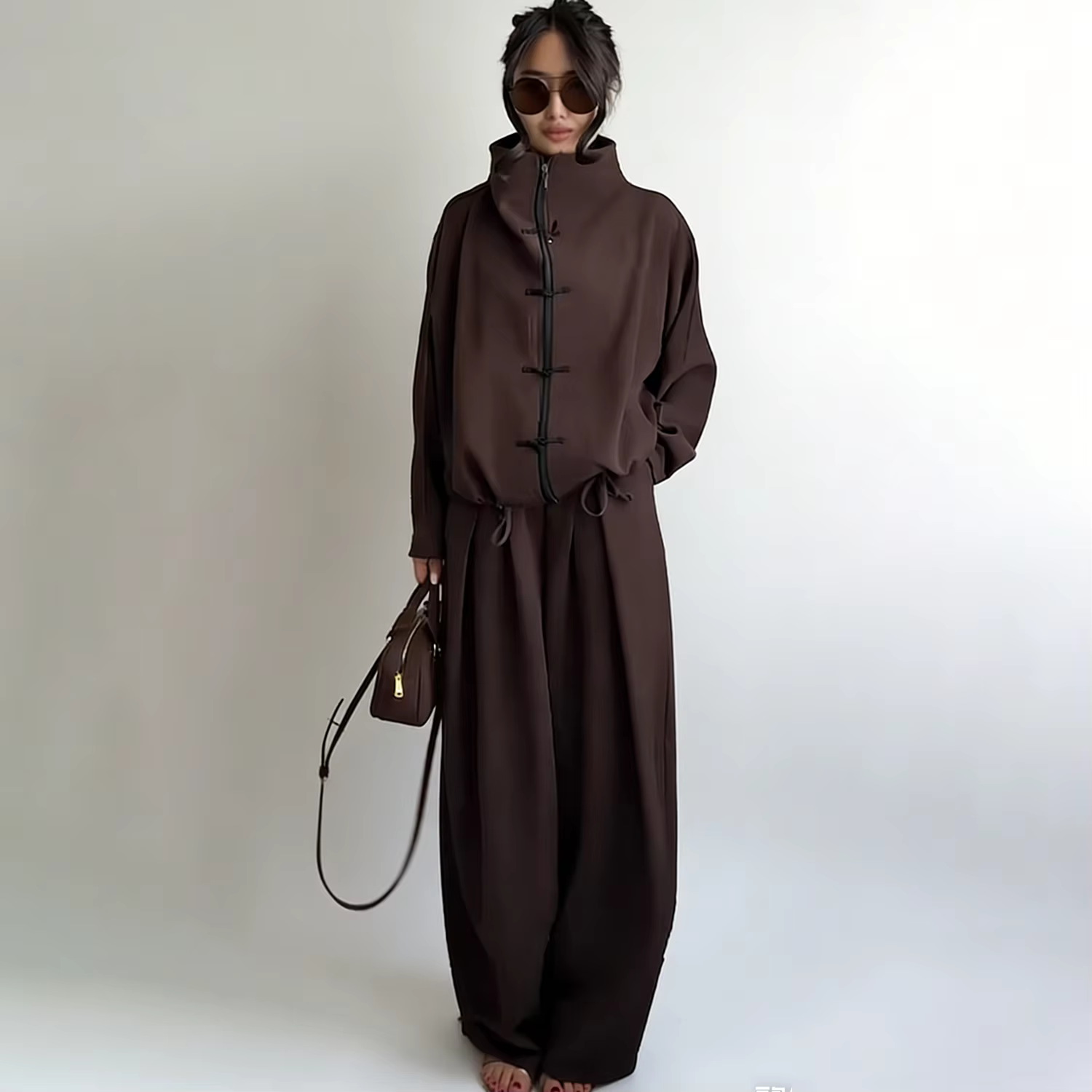 LIMO 2026 Femme : Ensemble deux pièces élégant à nœud chinois – Haut zippé à col montant et pantalon