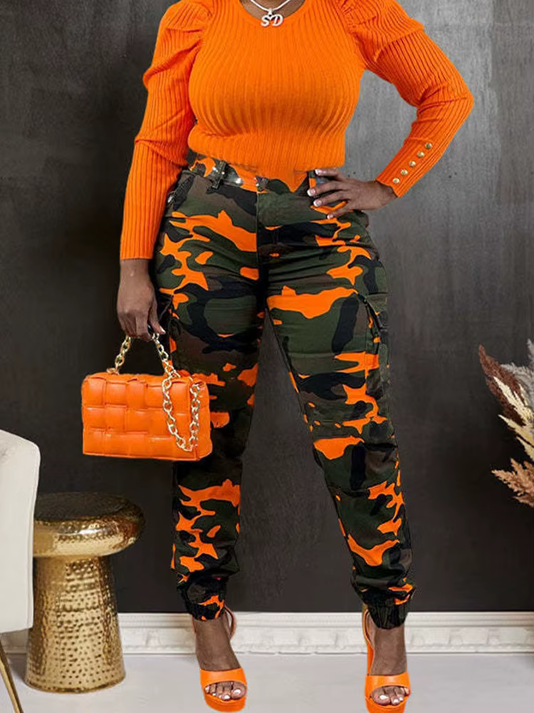 Doyerl-Pantalon cargo Solomon pour femme, pantalon de survêtement imprimé fjCamo, taille haute, déco