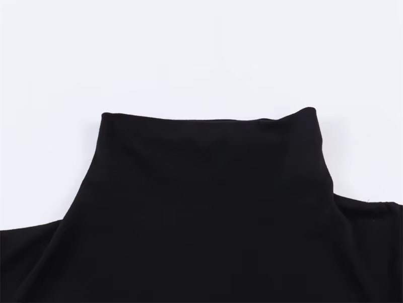 Haut pour femme, nouvelle collection printemps 2026, noir, manches courtes, col montant, asymétrique