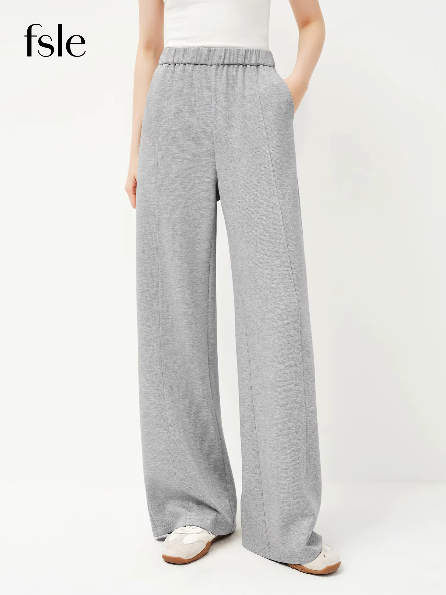 FSLE 2026 Printemps – Pantalon droit taille haute pour femme avec ceinture élastique, coupe ample, d