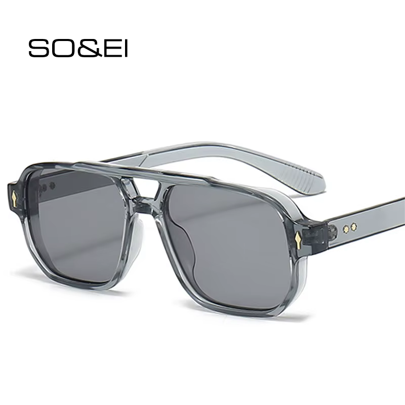 SO & EI Vintage Double ponts hommes lunettes de soleil carrées mode clair océan lentille lunettes fe