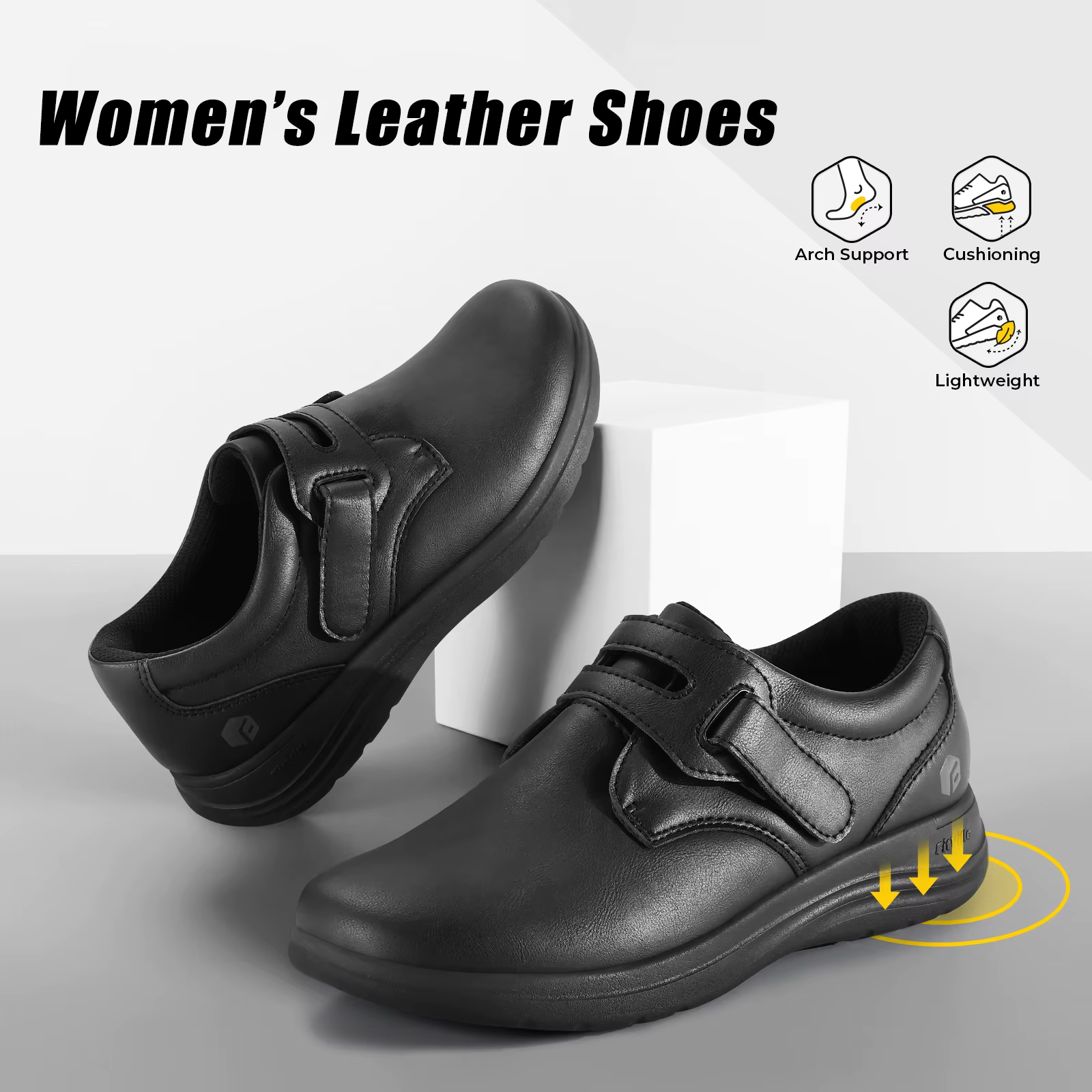 FitVille chaussures en cuir pour femmes chaussures pour diabétiques Extra larges chaussures de march