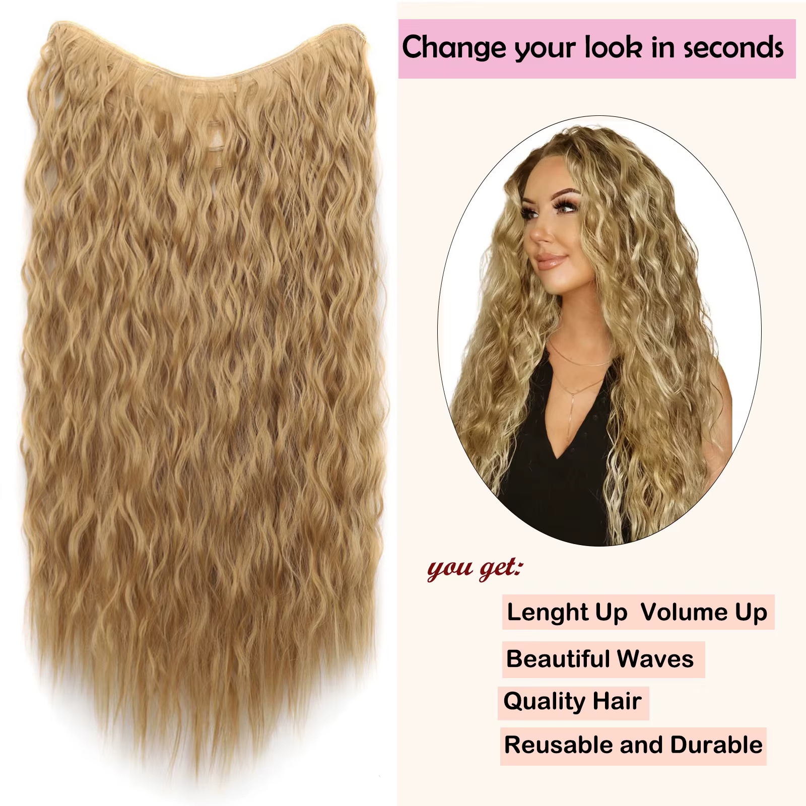 Jeedou-Extension Capillaire Synthétique Ondulée, Cheveux Longs Deep Wave, réinitialisation en Forme