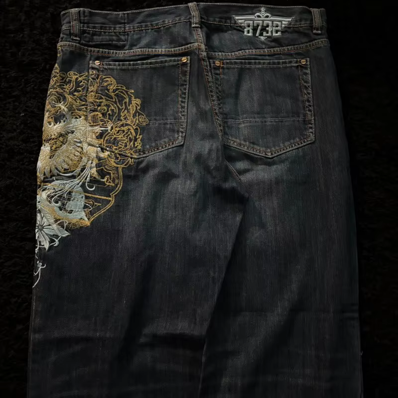Jean Baggy brodé pour hommes, nouvelle mode américaine, motif surdimensionné, Y2K, gothique, Harajuk