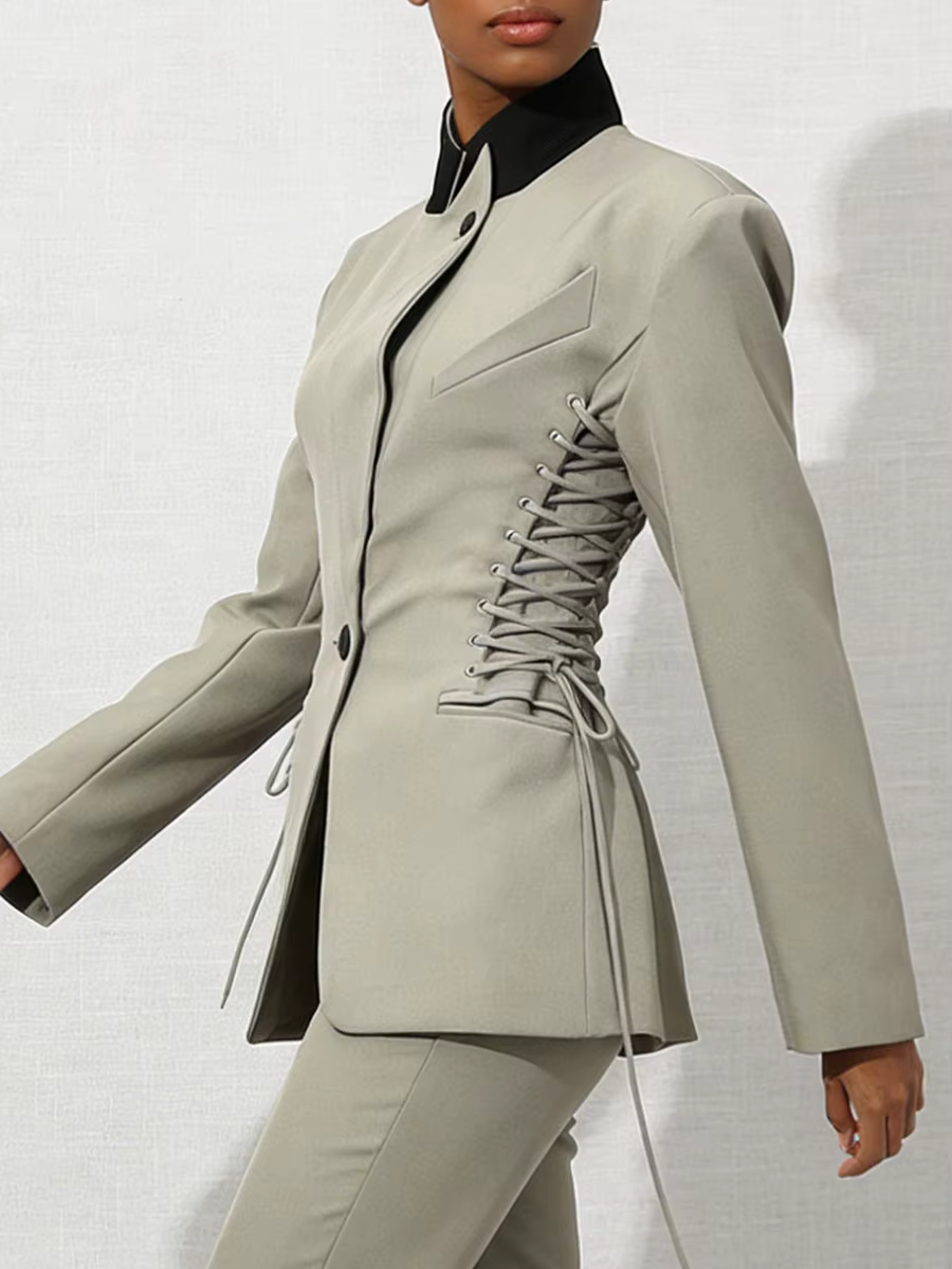 VGH Design Sense – vestes unies à lacets pour femmes, col montant, manches longues, boutons épissés,