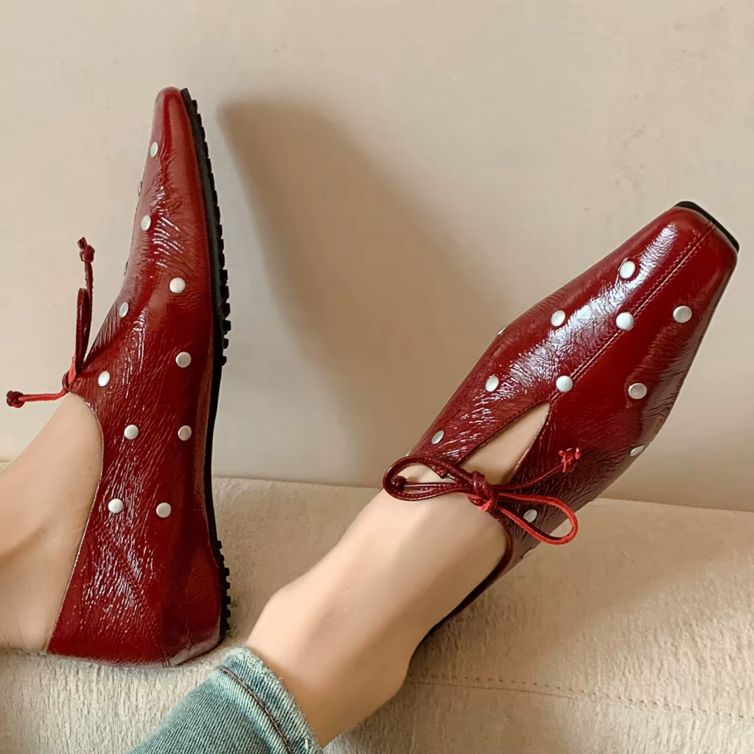 Espadrilles à lacets en cuir de vachette pour femmes, ballerines ald-on, chaussures à rivets souples