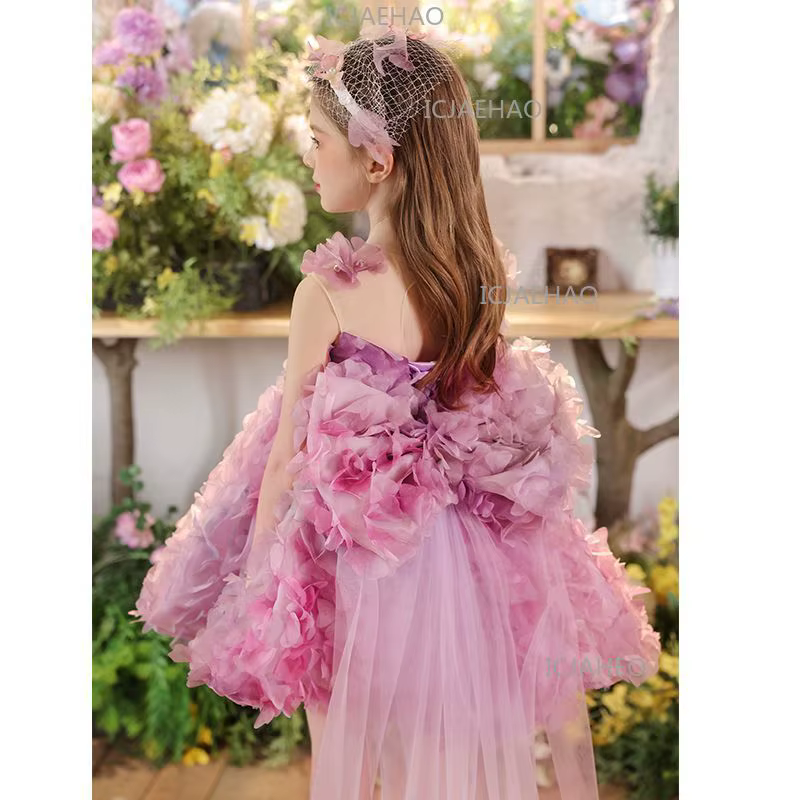 Nouvelle Robe de Princesse Fleurie pour Filles, Tenue de Cérémonie pour Enfants, Robe de Performance