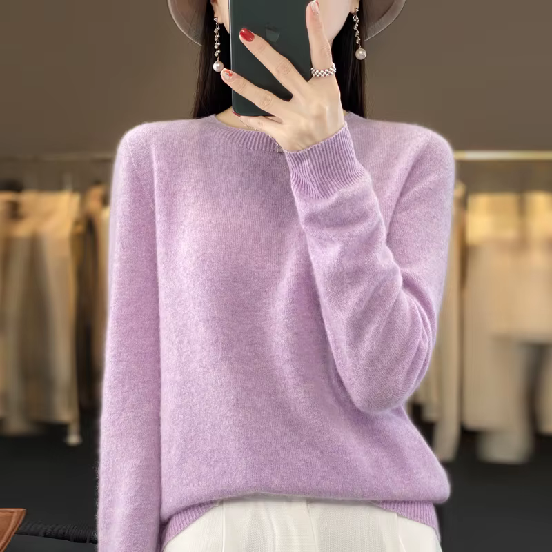 100% laine mérinos pull femmes col rond cachemire tricots femme pull automne hiver décontracté hauts